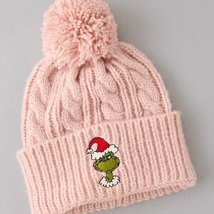 America Eagle GRINCH Dusty Pink Cable Knit Winter Beanie Hat Christmas, One Size